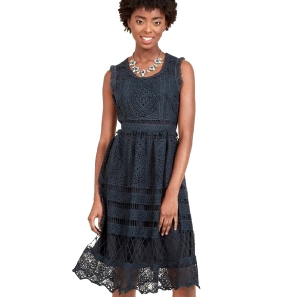 Geade Lace Eyelet Boho Lined Sleeveless Midi Dress Blue Green Xl Wedding Guest